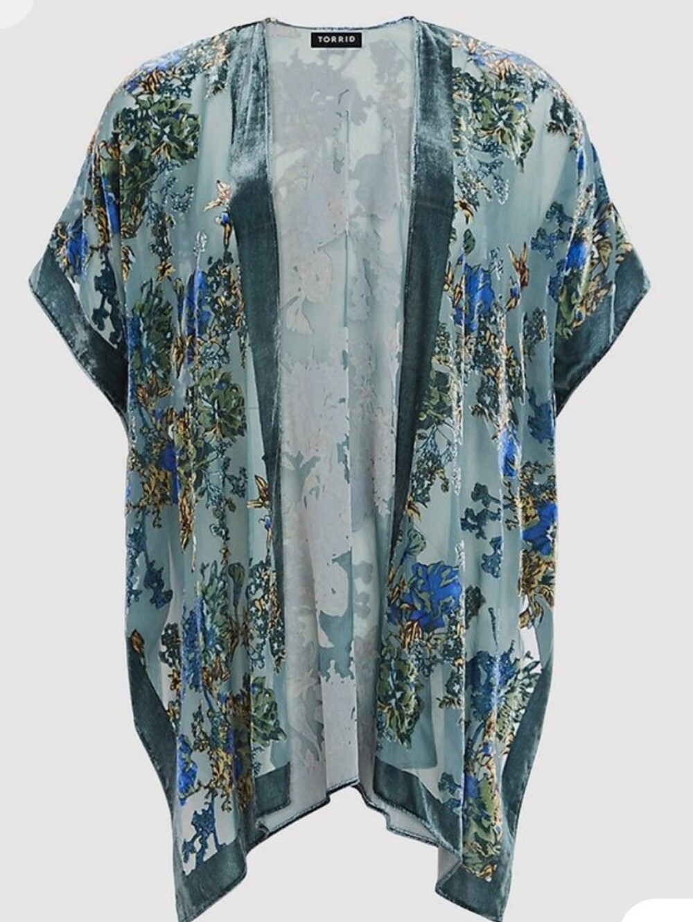 Torrid Teal Floral Open Front Kimono 3/4